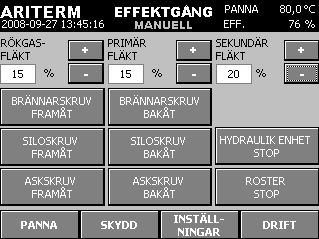 I DRIFT -menyn väljer du vilket system du vill köra. 2.3.1 MANUELL Systemet ska köras manuellt första gången det tas i bruk eller till exempel vid första servicen.