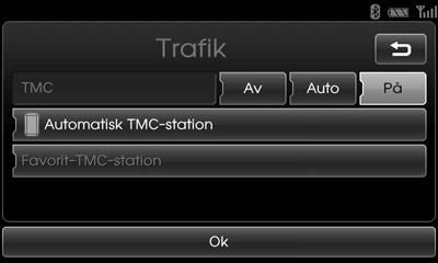 Inställning Fabriksinställningar Tillåter dig att ställa alla inställningar tillbaka till standardinställningarna. Trafik Denna meny beskriver inställningar för trafikinformation.