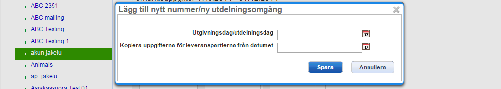 Bruksanvisning V 12.0 84 (92) Först ber PTP dig ange utdelningsdatumet för det första numret. Du kan skriva eller välja datumet genom att klicka på kalenderikonen.