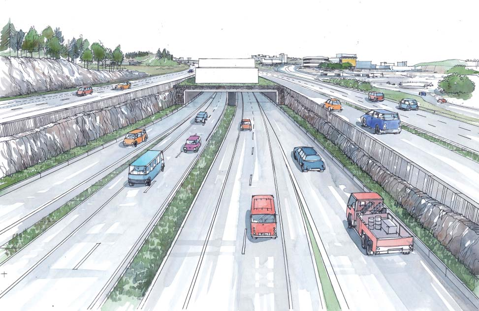 Frånluftsstation IKEA Kungens kurva handelsområde E20 S E20 N E4 S E4 N Illustration av den stora frånluftsstationen i Kungens