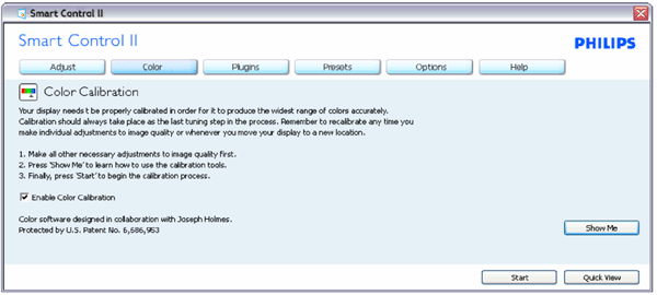 "Show Me" (visa mig) startar självstudier för färgkalibrering.