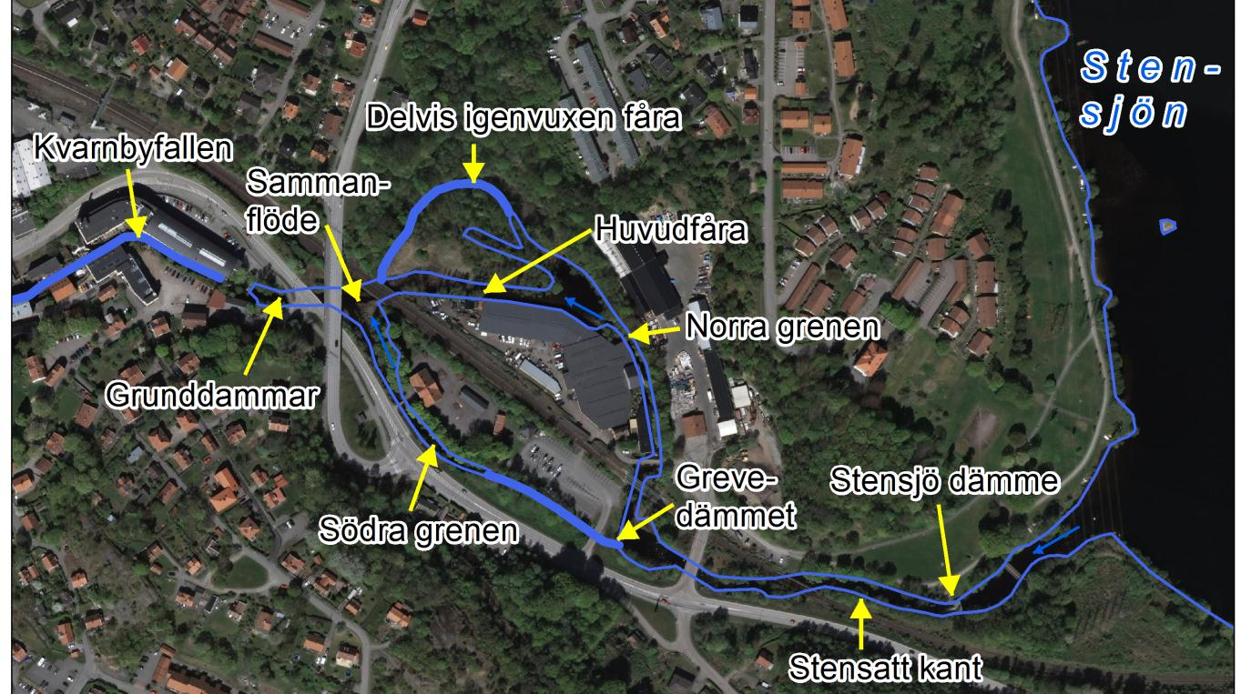 Figur 3. Kanalen i Ståloppet. 3.2 Nedströms Stensjön Utloppet ur Stensjön utgörs av en delvis grävd kanal med en bredd i vattenytan av ca 20 m.