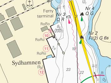 Nr 178 6 Mälaren och Södertälje kanal / Lake Mälaren and Södertälje kanal * 4358 Sjökort/Chart: 6181 Sverige. Mälaren och Södertälje kanal. Södertälje. Sydhamnen. Kajplats 9. Ökat djup vid kaj.