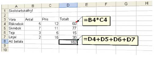 31 Formler. Rätt svar Tre av nedanstående fem påståenden stämmer. Vilka då? En formel inleds alltid med ett = (= är signalen till Excel att det är en formel på gång).