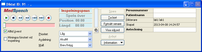 Infoga/lägg till information i ett diktat med diktafon med knappar Spola till den plats i diktatet som du vill infoga/lägga till information, tryck på inspelningsknappen och sedan på knappen INS/OVR,