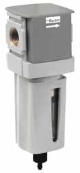 Serie P32 Filter P32-Kompakt Symboler 1 2 1 2 Manuell dränering Automatisk dränering Integrerade 1/4 3/8- eller 1/2-tumsportar (BSPP och NPT) Högeffektiva 5-mikronselement som standard Utmärkt