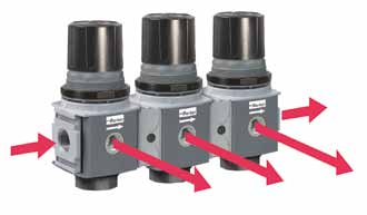 Översikt Vred med synglas för inställning av smörjning Stor påfyllningsplugg Mjukstart-/ dräneringsventil 2-delad patenterad anslutningssats USA-patent nummer 5383689 Dimsmörjare Finns med NPT- eller