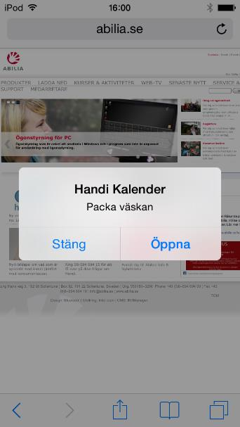 Inställning notiser Hur ska larmnotiser från HandiKalender visas?