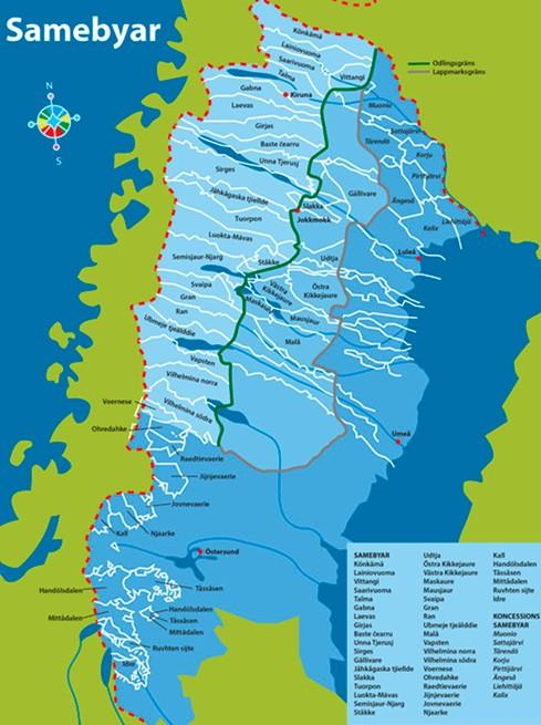 1.2.2 Äganderätt och nyttjanderätt i renskötselområdet Sápmis renskötselområde inom de svenska gränserna utgör idag cirka hälften av landets yta från Idre i söder till Treriksröset i norr (Sametinget