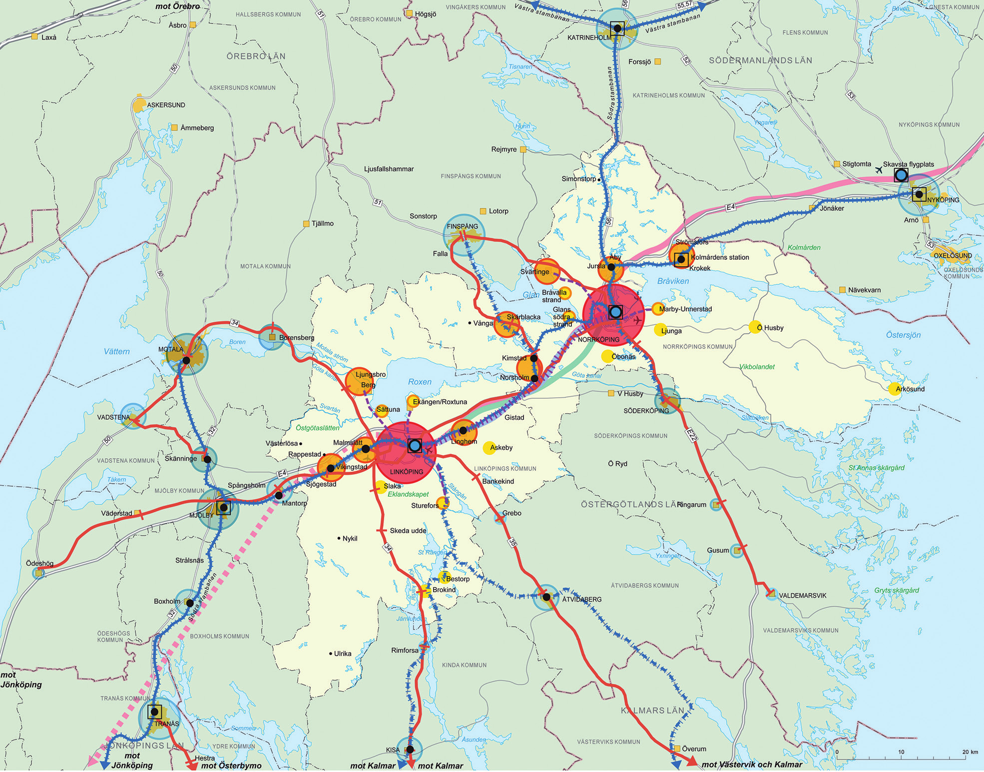 Ortstruktur 2030 ur Gemensam översiktsplan för Linköping och Norrköping, antagen 2010.