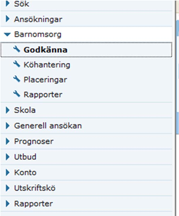 Godkänna uppsägning av plats 1. Klicka på Barnomsorg, Godkänna 2. Ta fram fliken Godkänn uppsägning av plats 3. Kontrollera att Önskat placeringsstopp följer kommunens regler 4.