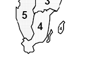 Figur1. De fem vattendistrikten i Sverige: 1) Bottenvikens, 2) Bottenhavets, 3) Norra Östersjöns, 4) Södra Östersjöns och Västerhavets vattendistrikt.