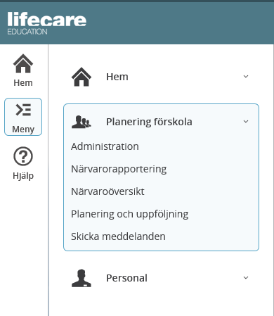 Healthcare & Welfare Sida 5/49 På den vänstra sidan visas en meny. Den visar olika grupper av funktioner som du är behörig till i den roll du använder.