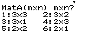 Matriser Matrisräkning Mata in en matris: Matris-läget väljs genom(w6). Välj ett matrisminne. Välj sedan matrisens dimension och mata in koefficienterna. Avsluta med C.