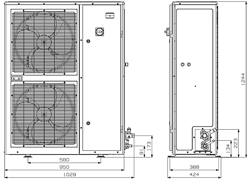 2.19 Dimensioner Siffrorna nedan visar de övergripande fysiska dimensionerna av ZX kondenserande enheter, alla mått i mm: Bild 11: Dimensioner ZXME020E, ZXME025E, ZXME030E & ZXME040E och ZXLE020E,