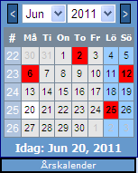 1.4 Kalender Vid alla val av datum har du hjälp av en kalender, som alltid visar dagens datum tills du väljer något annat.
