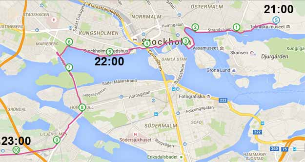 Etapp 1 och vägen ut ur Stockholm Torsdag 21.00 Fredag 03.