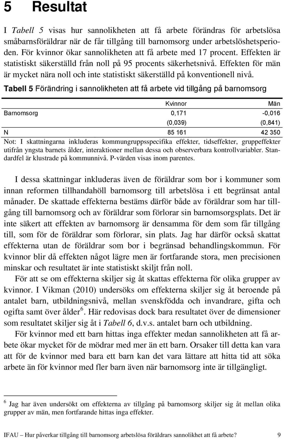 Effekten för män är mycket nära noll och inte statistiskt säkerställd på konventionell nivå.