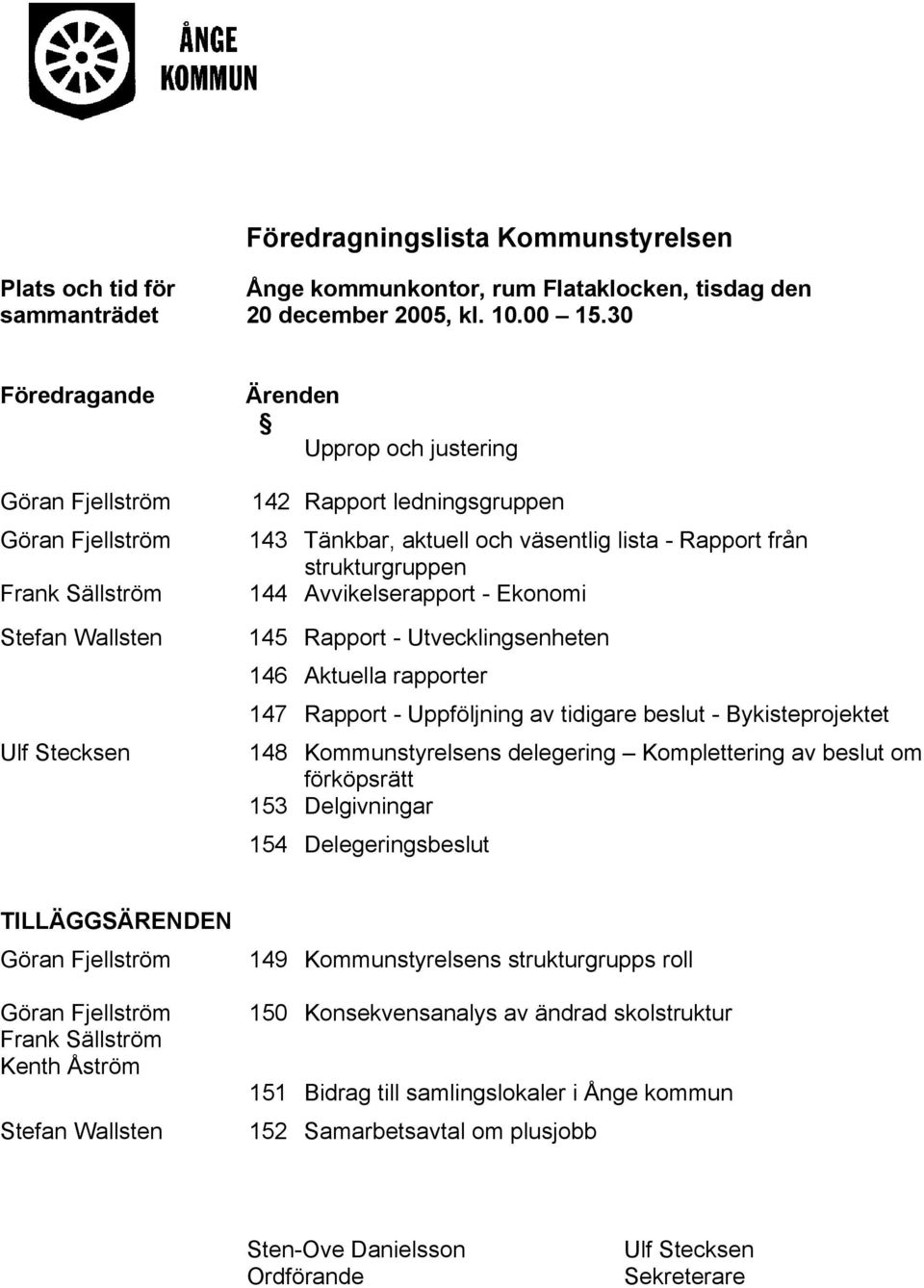 Rapport från strukturgruppen 144 Avvikelserapport - Ekonomi 145 Rapport - Utvecklingsenheten 146 Aktuella rapporter 147 Rapport - Uppföljning av tidigare beslut - Bykisteprojektet 148