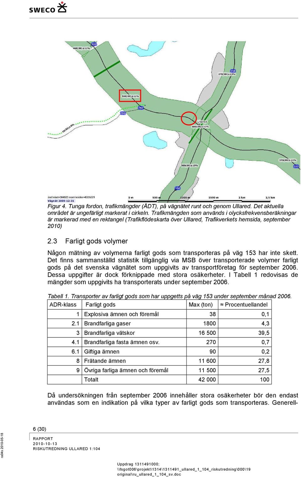 3 Farligt gods volymer Någon mätning av volymerna farligt gods som transporteras på väg 13 har inte skett.