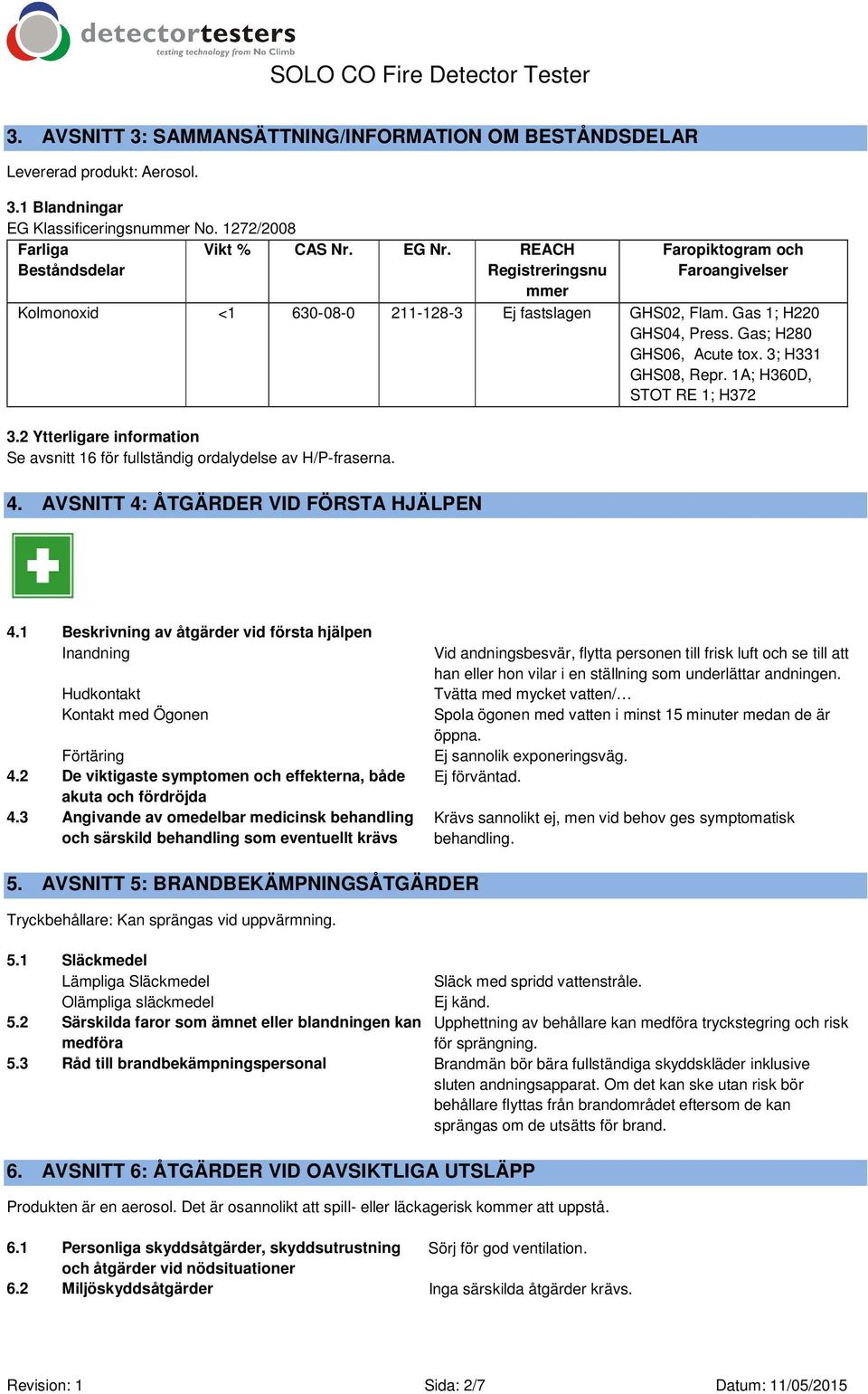 1A; H360D, STOT RE 1; H372 3.2 Ytterligare information Se avsnitt 16 för fullständig ordalydelse av H/P-fraserna. 4. AVSNITT 4: ÅTGÄRDER VID FÖRSTA HJÄLPEN 4.