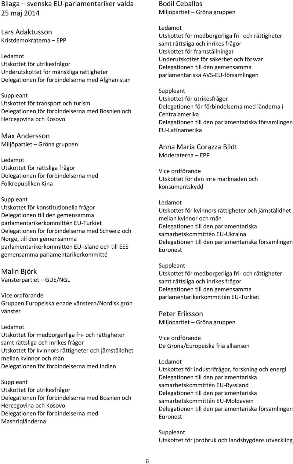 EU-Turkiet Schweiz och Norge, till den gemensamma parlamentarikerkommittén EU-Island och till EES gemensamma parlamentarikerkommitté Malin Björk Vänsterpartiet GUE/NGL Gruppen Europeiska enade