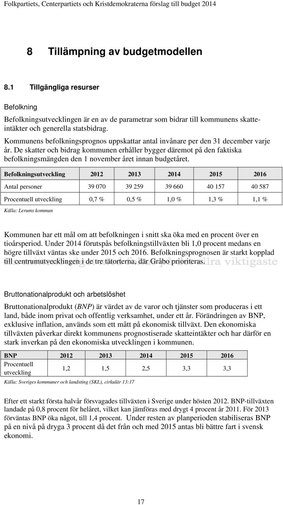 De skatter och bidrag kommunen erhåller bygger däremot på den faktiska befolkningsmängden den 1 november året innan budgetåret.