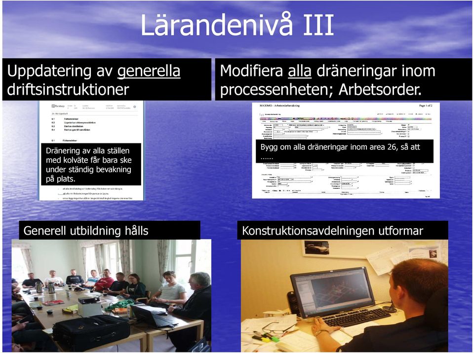 Generell utbildning hålls Modifiera alla dräneringar inom processenheten;