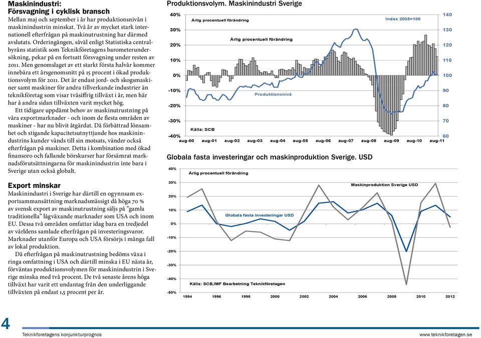 Orderingången, såväl enligt Statistiska centralbyråns statistik som Teknikföretagens barometerundersökning, pekar på en fortsatt försvagning under resten av 2011.