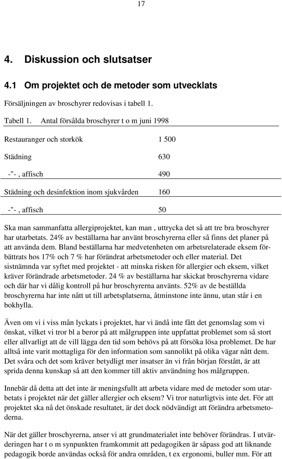 allergiprojektet, kan man, uttrycka det så att tre bra broschyrer har utarbetats. 24% av beställarna har använt broschyrerna eller så finns det planer på att använda dem.