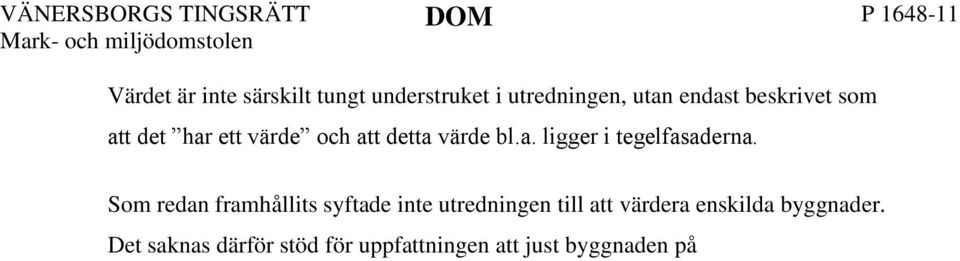 Det saknas därför stöd för uppfattningen att just byggnaden på X skulle bära det värde som kvarteret som helhet bedömts ha. finner därför att 3 kap.