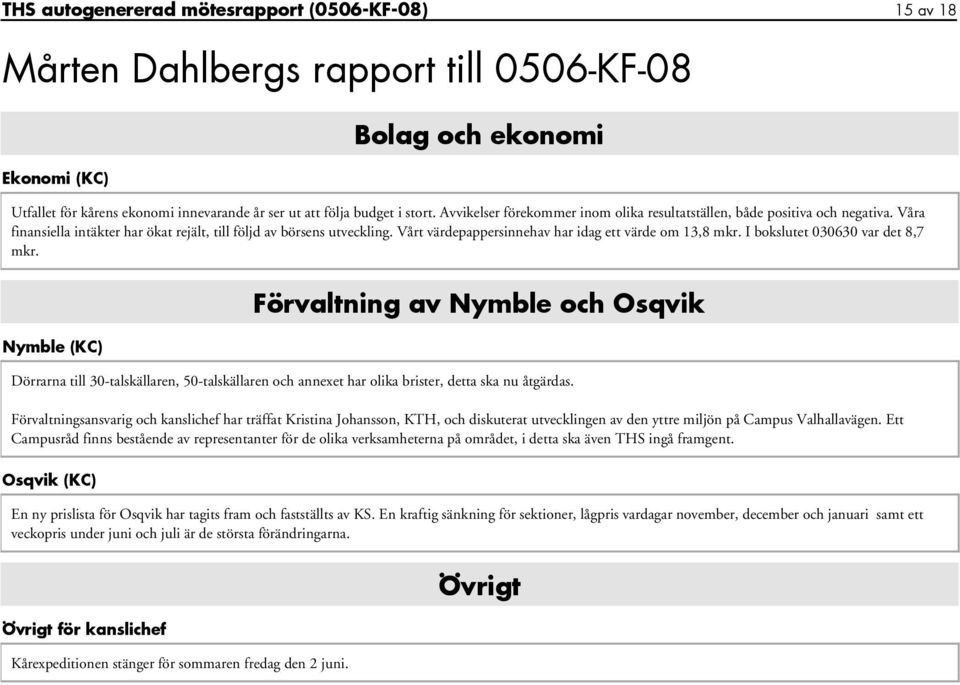 Vårt värdepappersinnehav har idag ett värde om 13,8 mkr. I bokslutet 030630 var det 8,7 mkr.