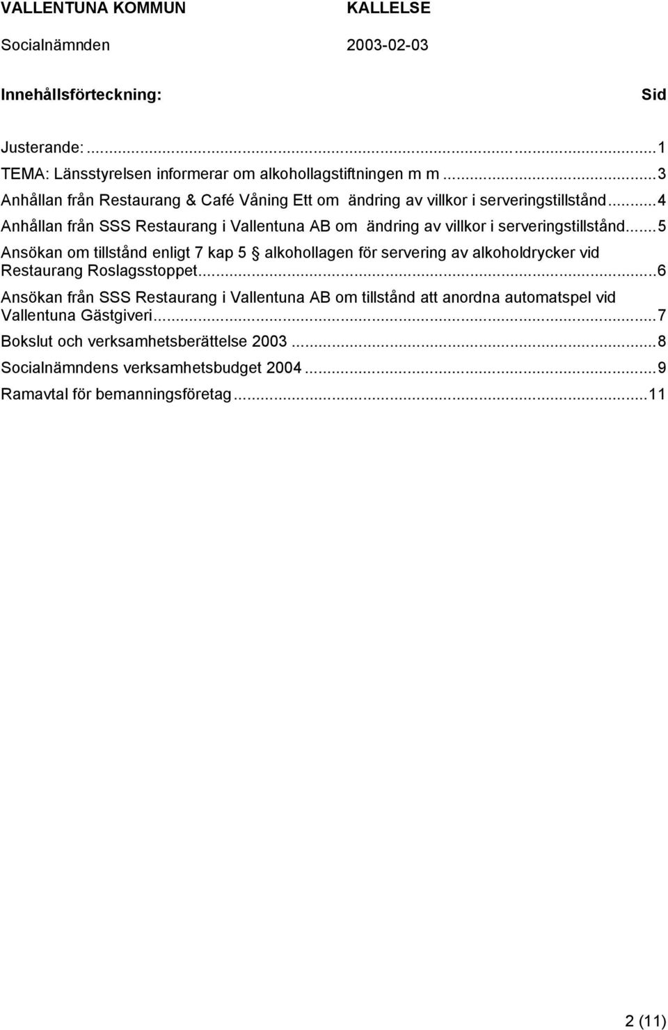..4 Anhållan från SSS Restaurang i Vallentuna AB om ändring av villkor i serveringstillstånd.