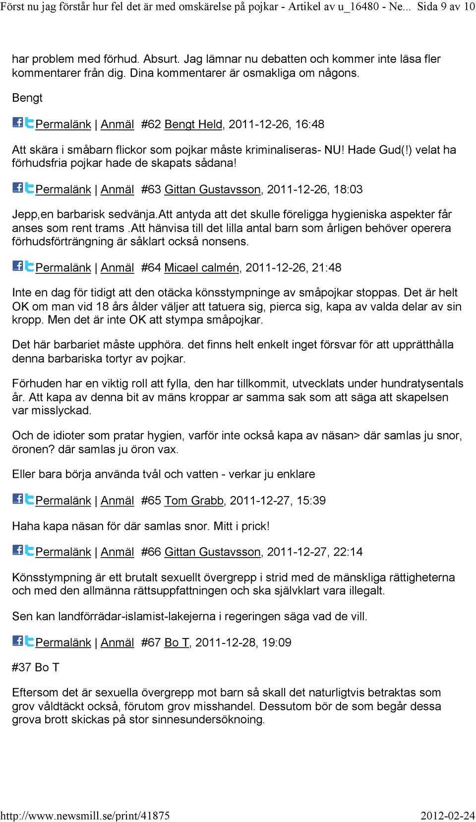 Permalänk Anmäl #63 Gittan Gustavsson,2011-12-26,18:03 Jepp,en barbarisk sedvänja.att antyda att det skulle föreligga hygieniska aspekter får anses som rent trams.