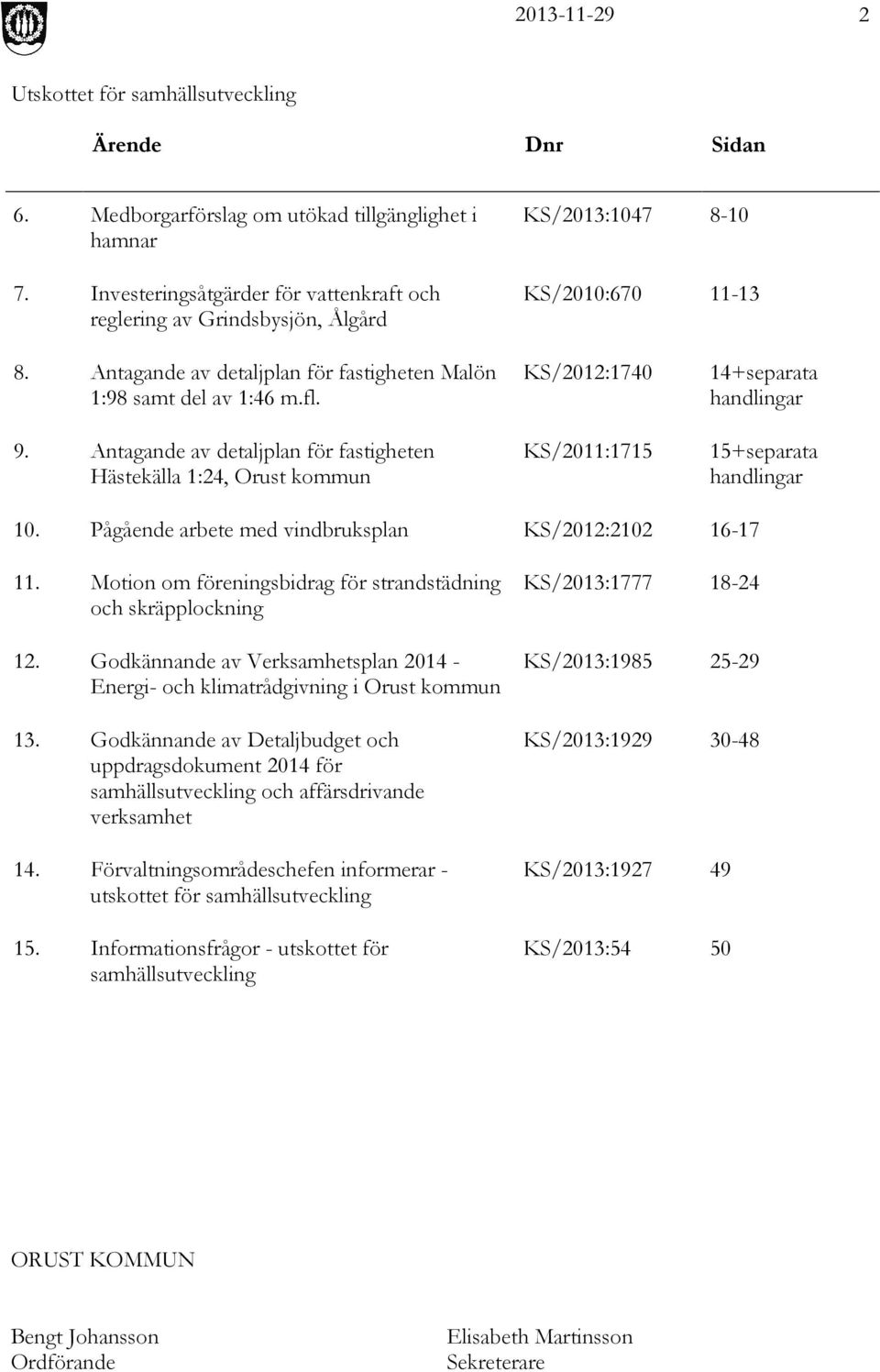 Antagande av detaljplan för fastigheten Hästekälla 1:24, Orust kommun KS/2012:1740 KS/2011:1715 14+separata handlingar 15+separata handlingar 10.