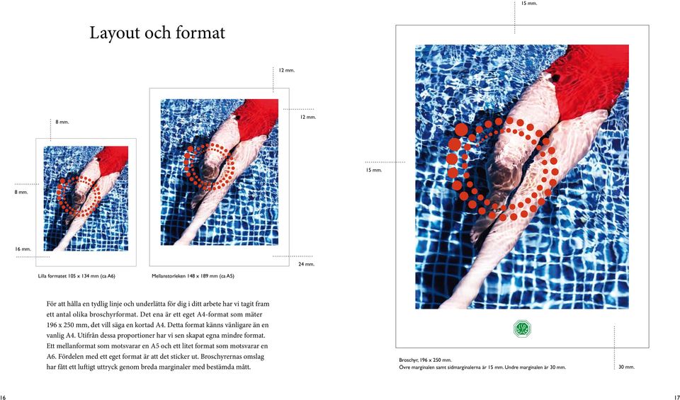 Det ena är ett eget A4-format som mäter 196 x 250 mm, det vill säga en kortad A4. Detta format känns vänligare än en vanlig A4. Utifrån dessa proportioner har vi sen skapat egna mindre format.