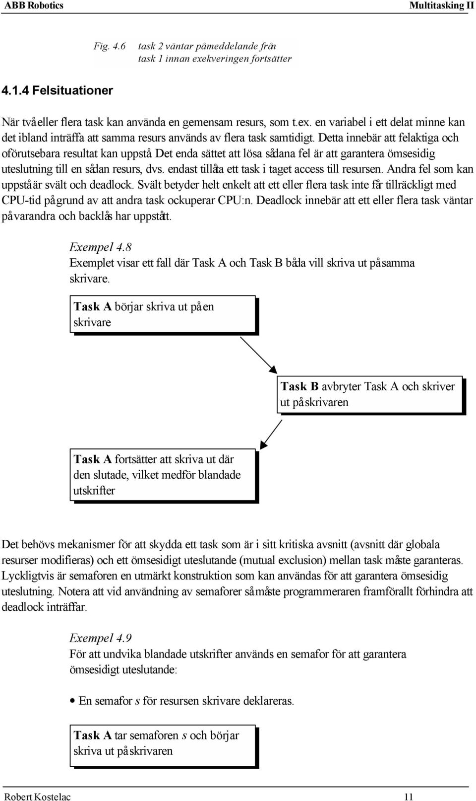 endast tillåta ett task i taget access till resursen. Andra fel som kan uppstå är svält och deadlock.