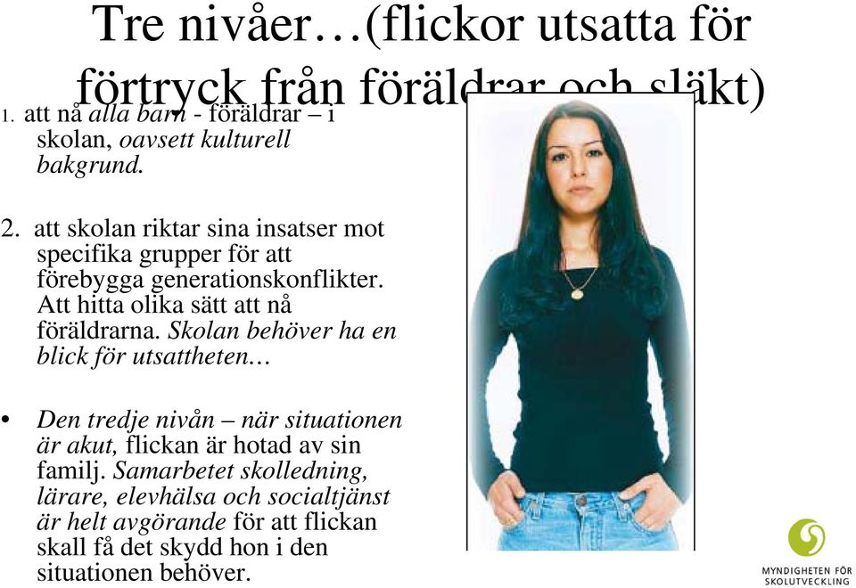 att skolan riktar sina insatser mot specifika grupper för att förebygga generationskonflikter.