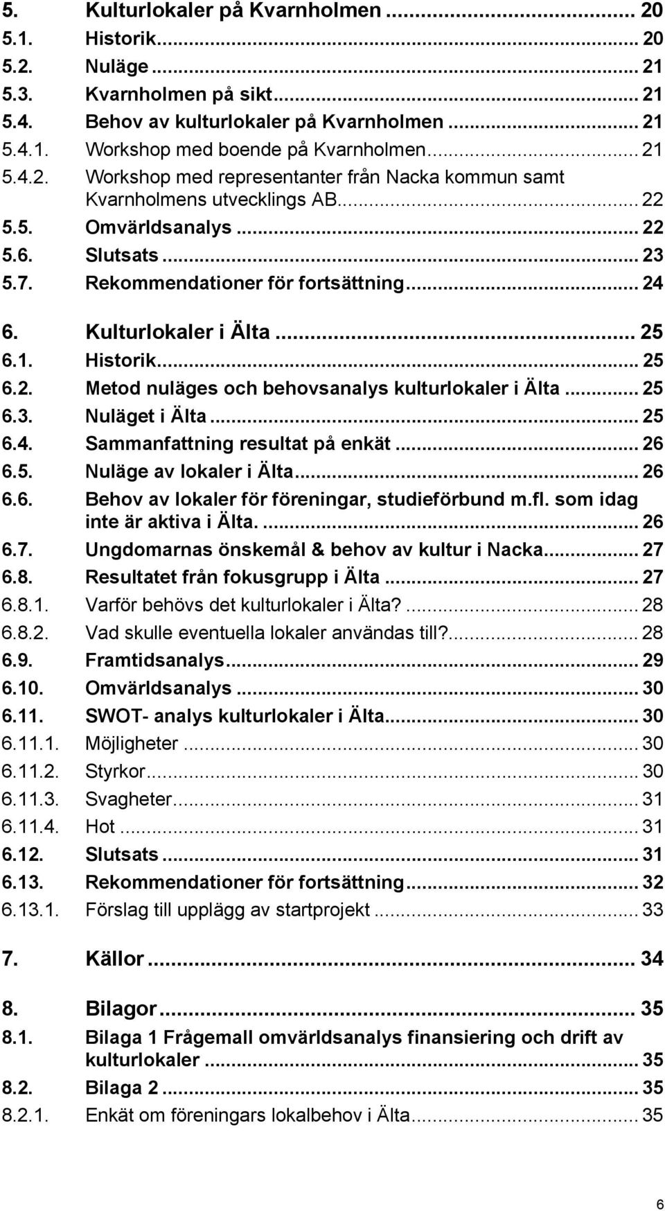 Kulturlokaler i Älta... 25 6.1. Historik... 25 6.2. Metod nuläges och behovsanalys kulturlokaler i Älta... 25 6.3. Nuläget i Älta... 25 6.4. Sammanfattning resultat på enkät... 26 6.5. Nuläge av lokaler i Älta.