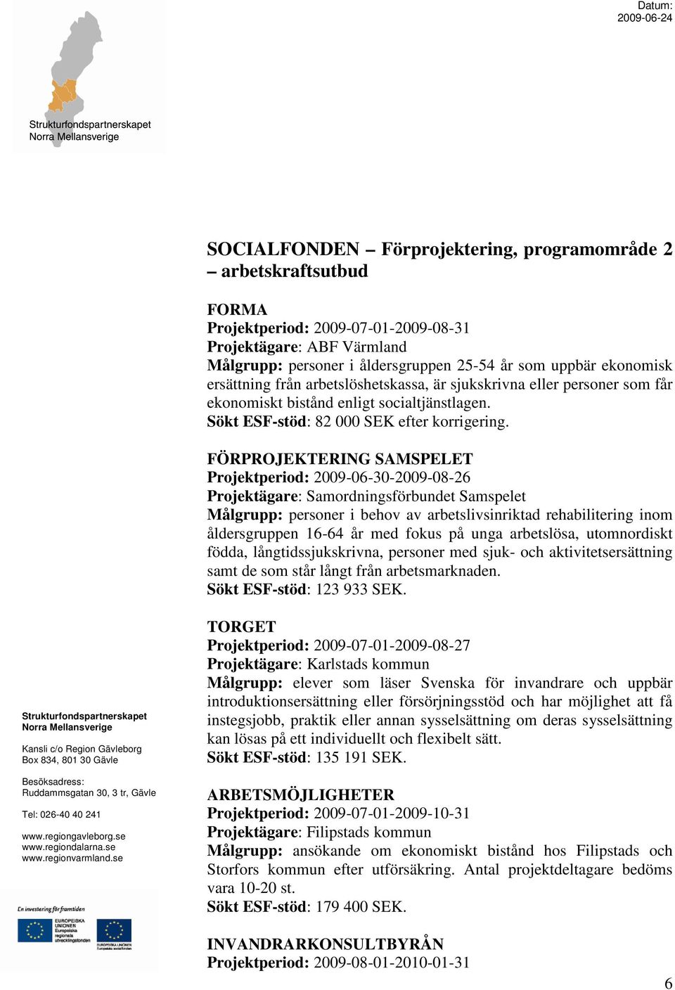 FÖRPROJEKTERING SAMSPELET Projektperiod: 2009-06-30-2009-08-26 Projektägare: Samordningsförbundet Samspelet Målgrupp: personer i behov av arbetslivsinriktad rehabilitering inom åldersgruppen 16-64 år