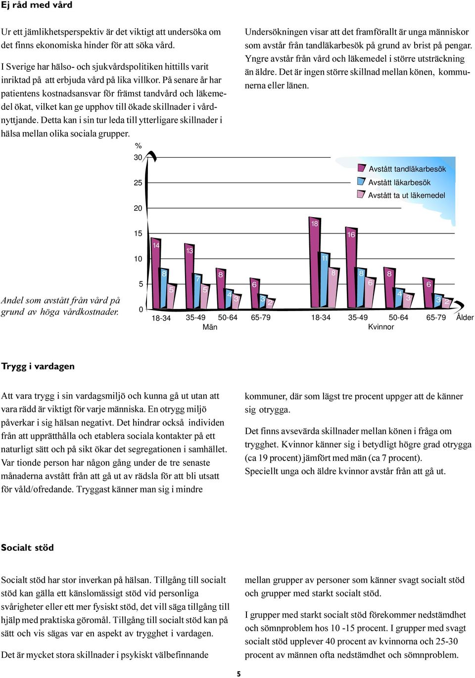 På senare år har patientens kostnadsansvar för främst tandvård och läkemedel ökat, vilket kan ge upphov till ökade skillnader i vårdnyttjande.