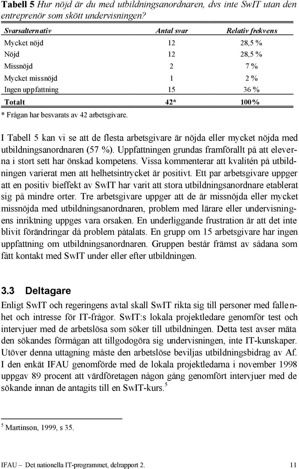 arbetsgivare. I Tabell 5 kan vi se att de flesta arbetsgivare är nöjda eller mycket nöjda med utbildningsanordnaren (57 %).