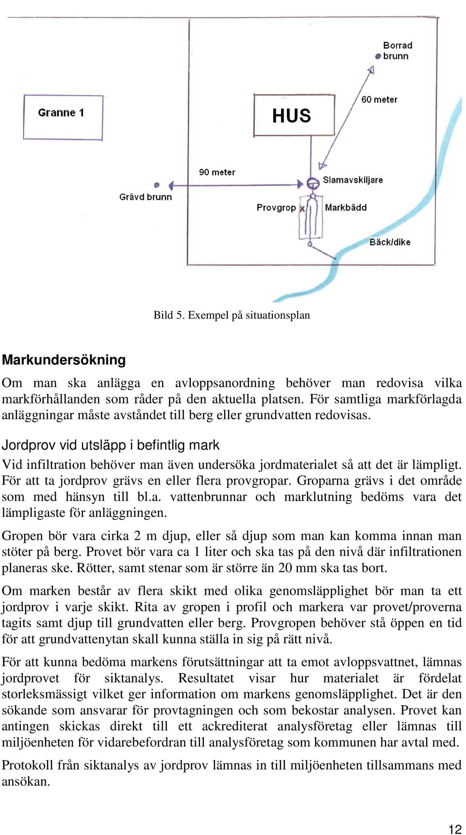 Jordprov vid utsläpp i befintlig mark Vid infiltration behöver man även undersöka jordmaterialet så att det är lämpligt. För att ta jordprov grävs en eller flera provgropar.