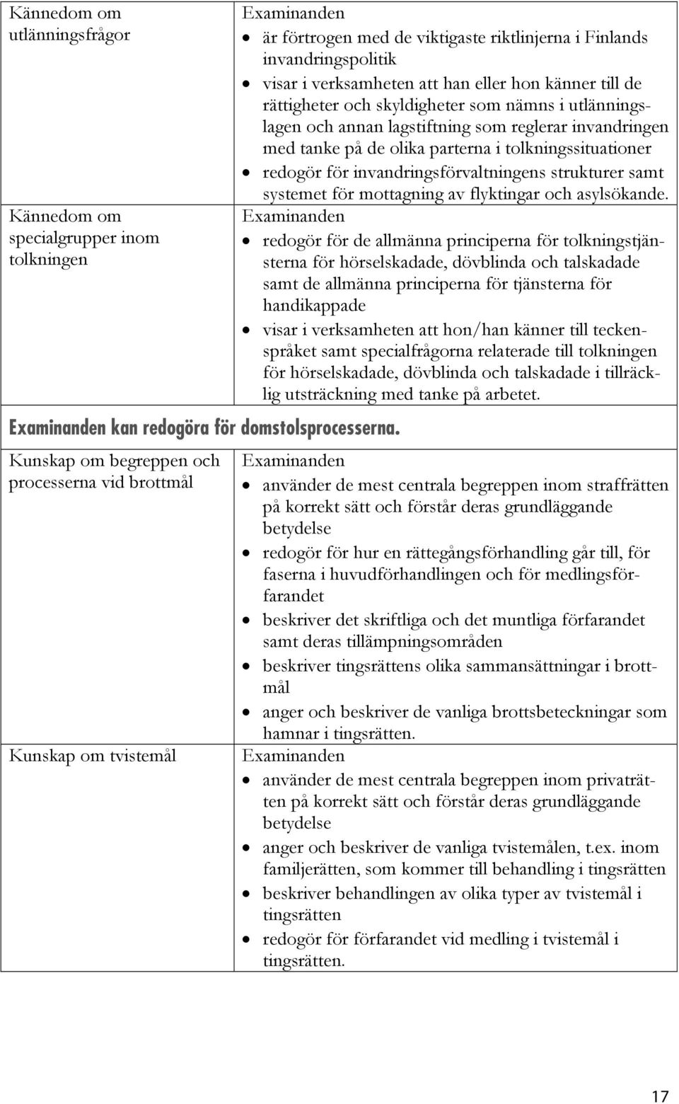 rättigheter och skyldigheter som nämns i utlänningslagen och annan lagstiftning som reglerar invandringen med tanke på de olika parterna i tolkningssituationer redogör för invandringsförvaltningens