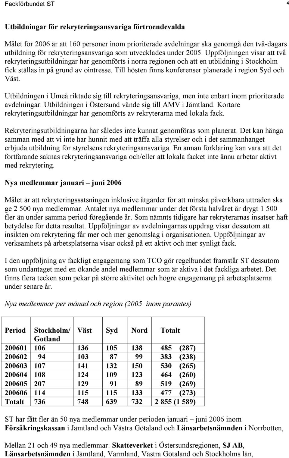 Uppföljningen visar att två rekryteringsutbildningar har genomförts i norra regionen och att en utbildning i Stockholm fick ställas in på grund av ointresse.