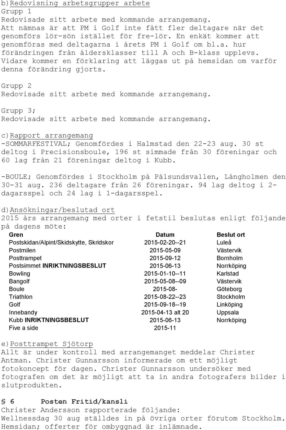 Vidare kommer en förklaring att läggas ut på hemsidan om varför denna förändring gjorts. Grupp 2 Grupp 3; c)rapport arrangemang -SOMMARFESTIVAL; Genomfördes i Halmstad den 22-23 aug.