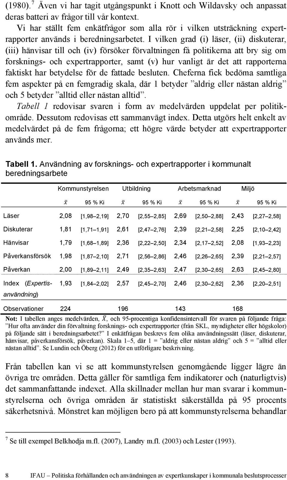 I vilken grad (i) läser, (ii) diskuterar, (iii) hänvisar till och (iv) försöker förvaltningen få politikerna att bry sig om forsknings- och expertrapporter, samt (v) hur vanligt är det att