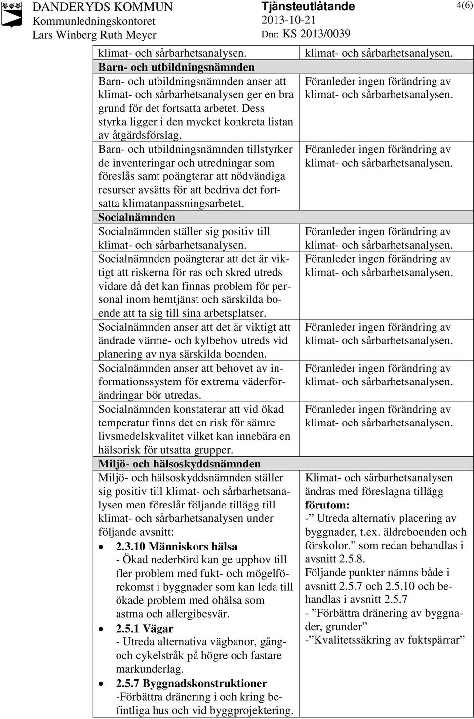 Barn- och utbildningsnämnden tillstyrker de inventeringar och utredningar som föreslås samt poängterar att nödvändiga resurser avsätts för att bedriva det fortsatta klimatanpassningsarbetet.