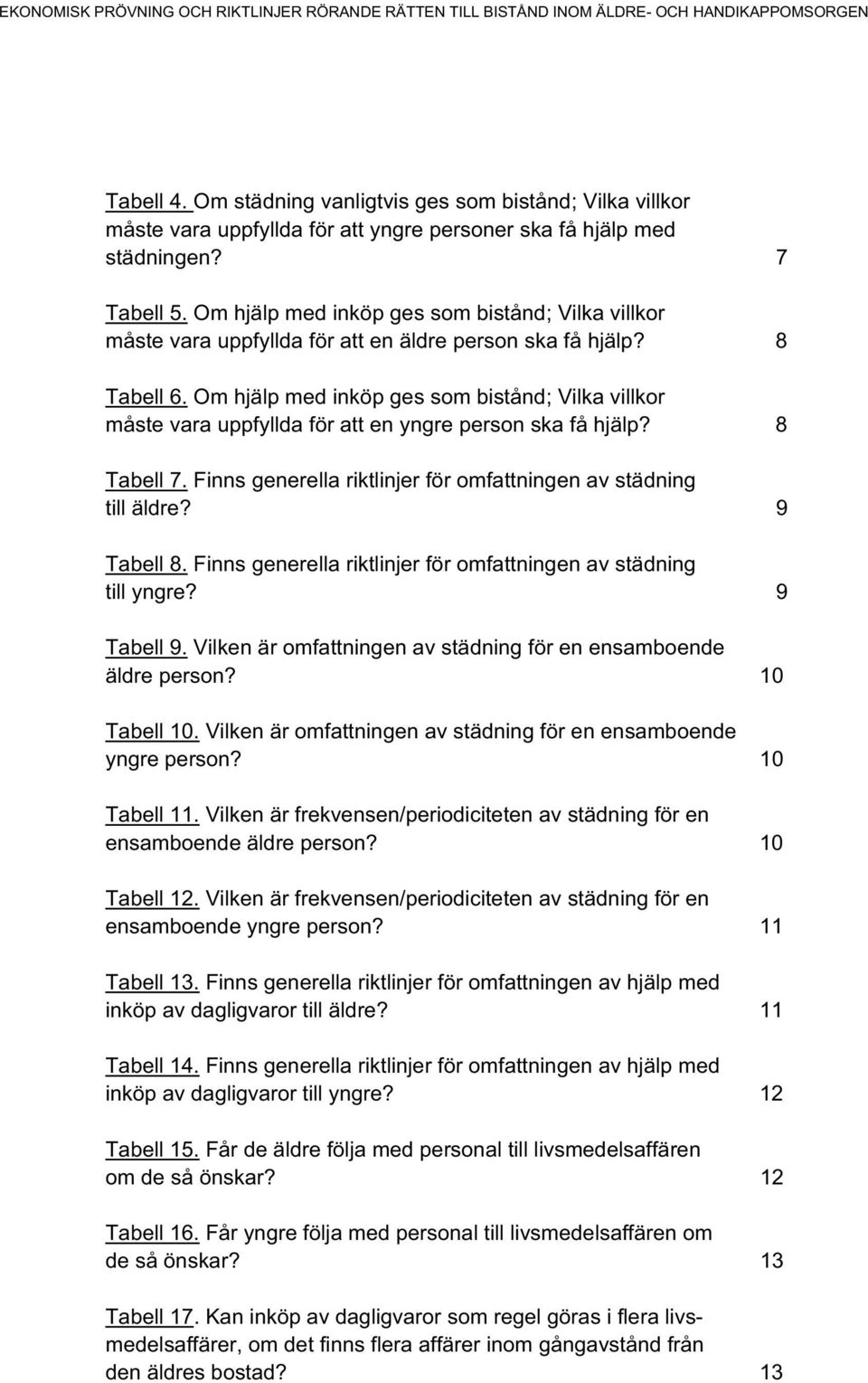 Om hjälp med inköp ges som bistånd; Vilka villkor måste vara uppfyllda för att en äldre person ska få hjälp? 8 Tabell 6.