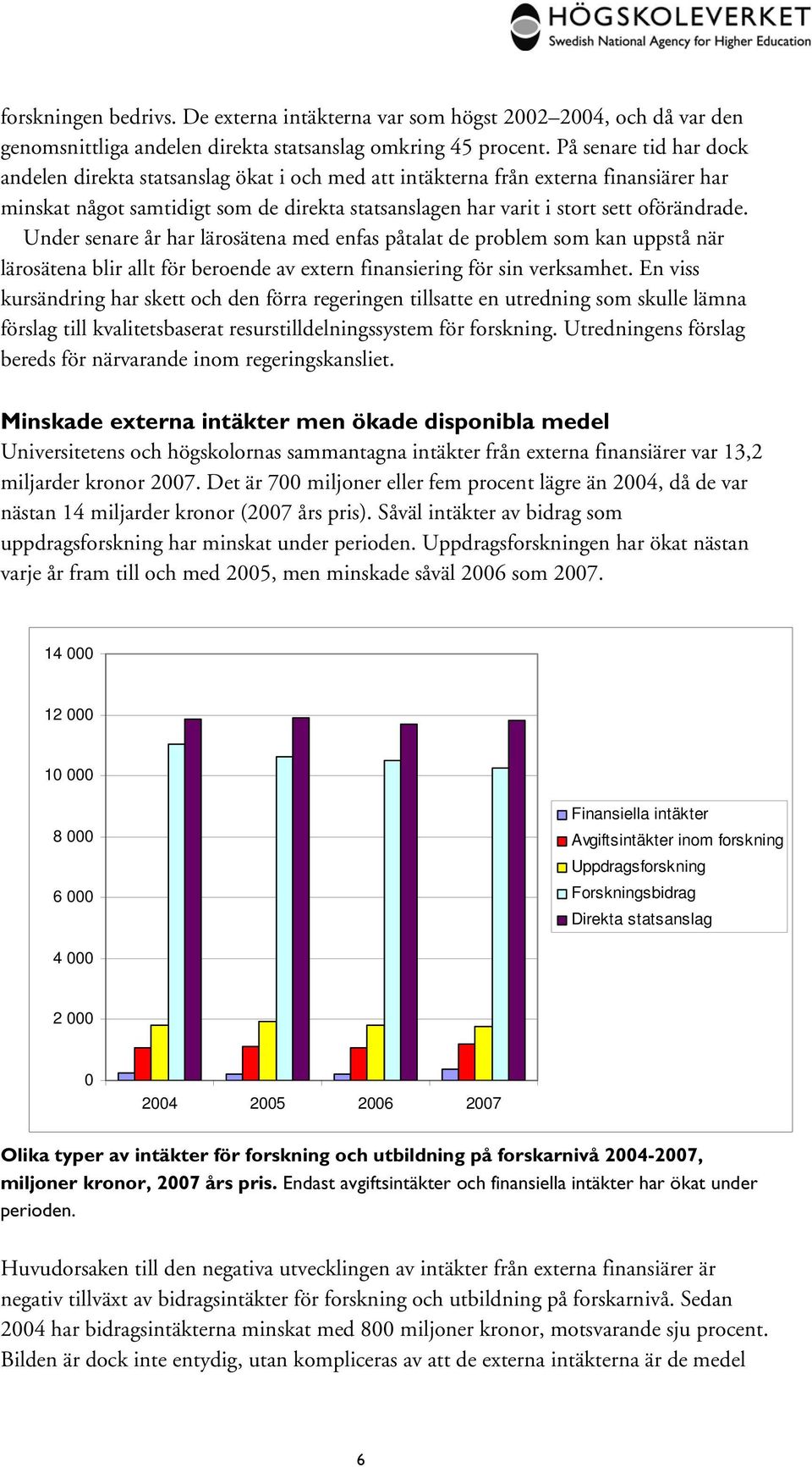 Under senare år har lärosätena med enfas påtalat de problem som kan uppstå när lärosätena blir allt för beroende av extern finansiering för sin verksamhet.